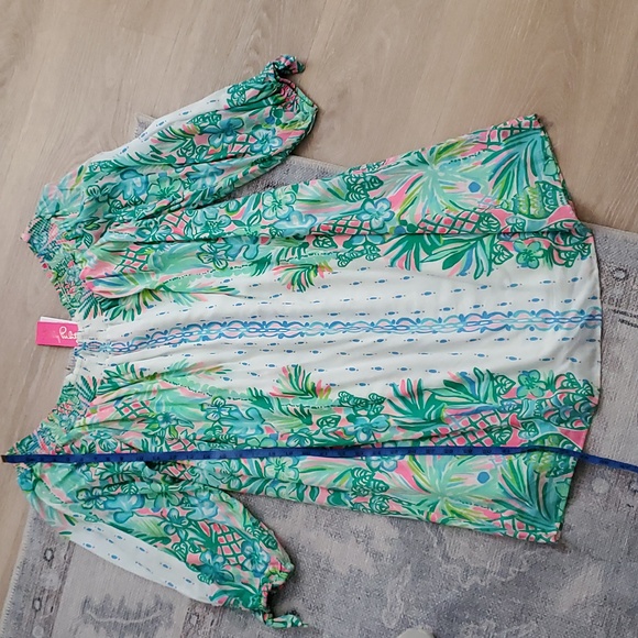 Lilly Pulitzer Maryellen Resort White Coconut Row Engineered Woven Dress SzL - Picture 3 of 11